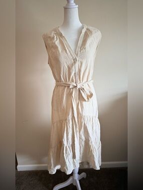 NWT DREW Anthropologie Tiered Sleeveless Midi Dress with Waist Tie Sz s cotton